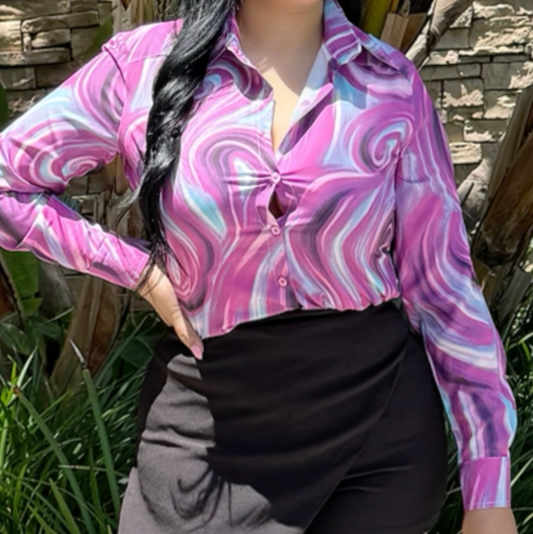 Abstract Satin Button Down